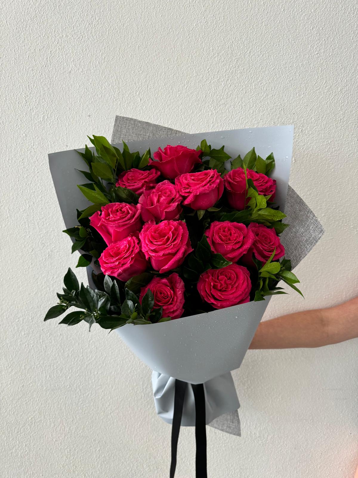 Dozen Hot Pink Rose Bouquet